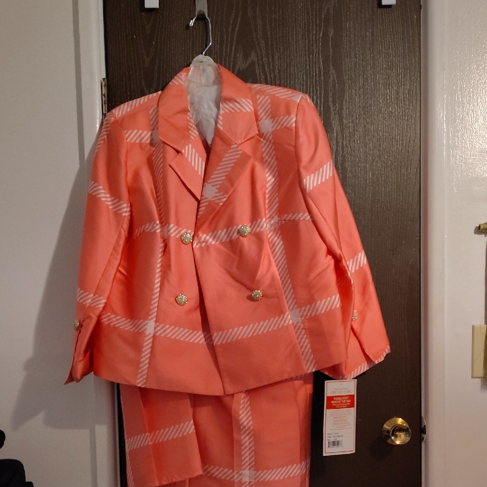 Women's Coral Plaid Double-Breasted Blazer